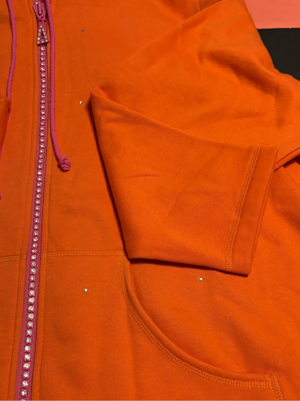 Quacker Factory 2X Orange Pink Rhinestone Zip Hoodie Jacket NWOT - Picture 6 of 7